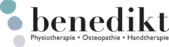 Logo Benedikt mit drei farbigen Kreisen links Schwarzschrift „benedikt“ darunter Physio Osteo und Handtherapie